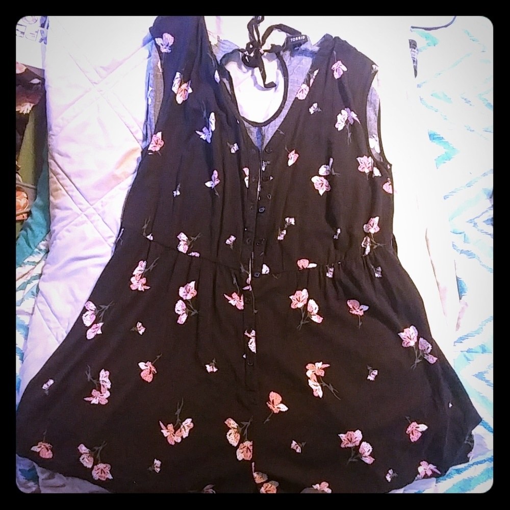 Black with pink flowers Romper